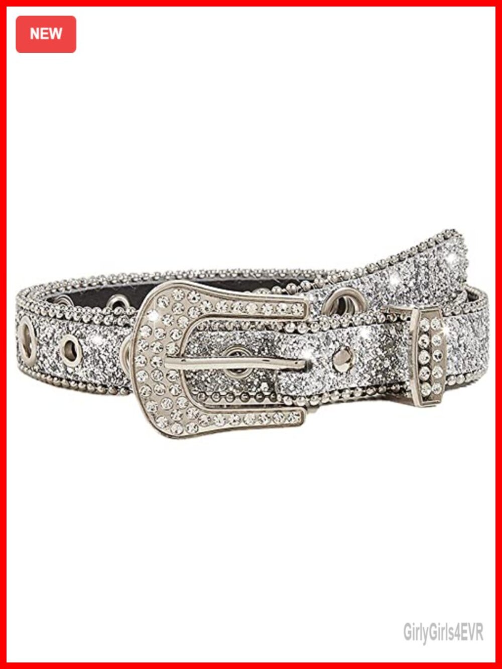 Western Rhinestone Belt with Large Buckle, Faux Leather Cowgirl Belt